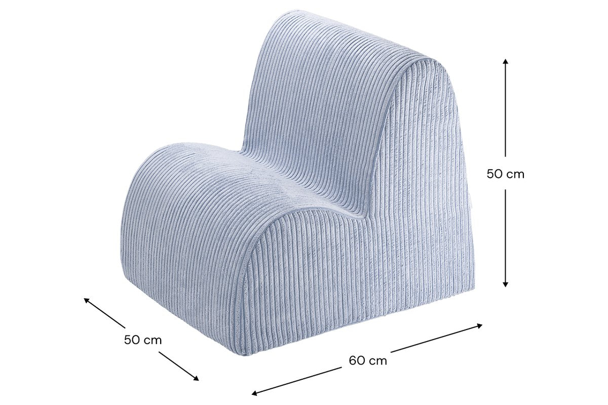 Afmetingen Wigiwama Wolkenstoel Blueberry blue: 60 cm breed, 50 cm diep, 50 cm hoog