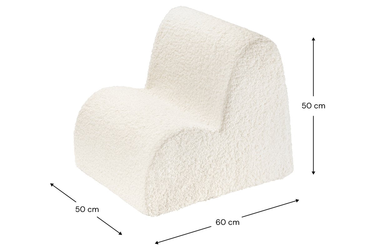 Afmetingen Wigiwama Wolkenstoel Creamy white: 60 cm breed, 50 cm diep, 50 cm hoog