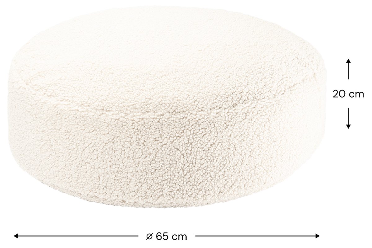 Afmetingen Wigiwama-Hocker aus Teddy-Stoff Cremeweiß: 65 cm doorsnee, 20 cm hoog