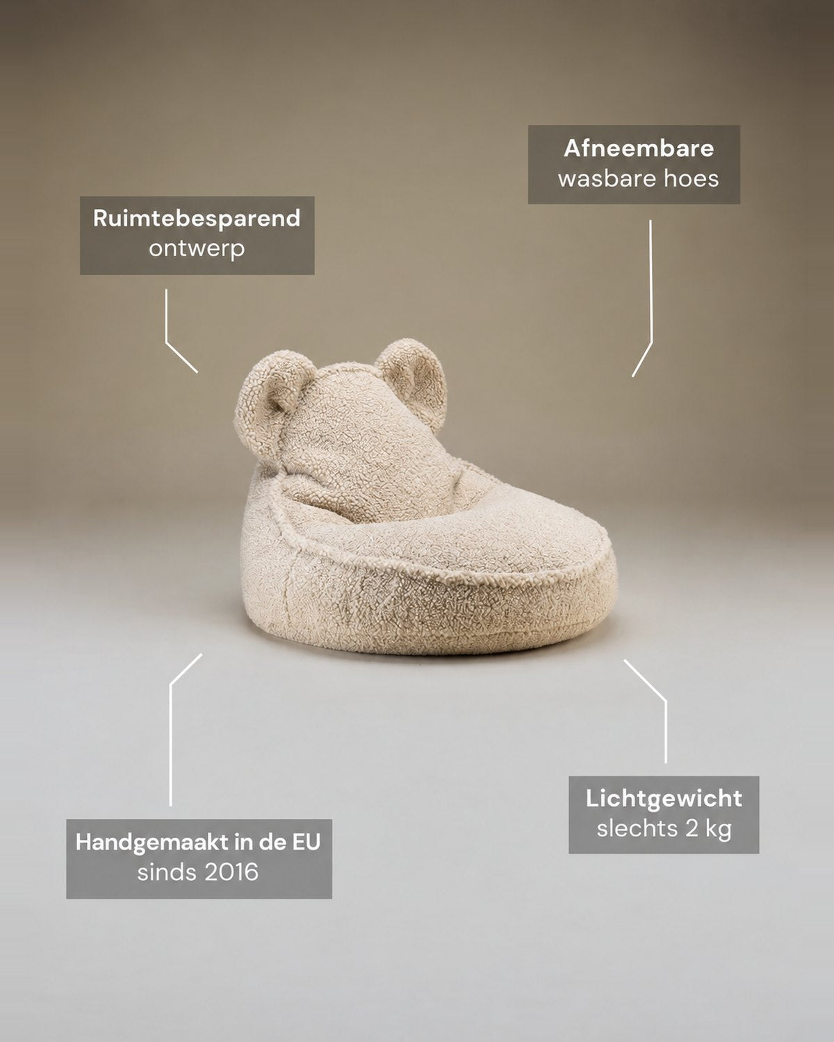 Kenmerken Wigiwama Teddy-Stoffbär-Sitzsack Keks