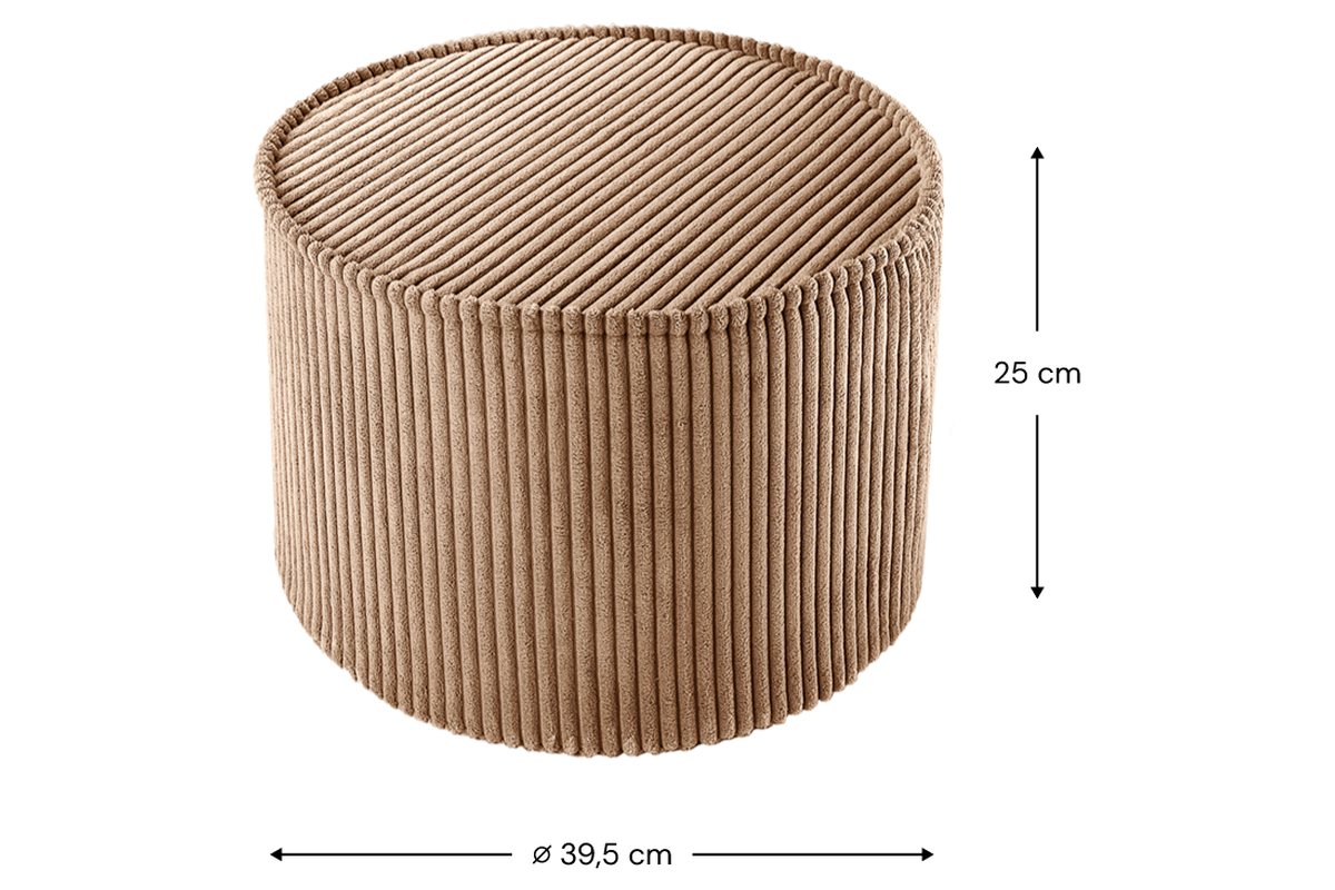 Afmetingen Wigiwama Runder gerippter Pouf Toffee: Ø 39,5 cm, 25 cm hoog