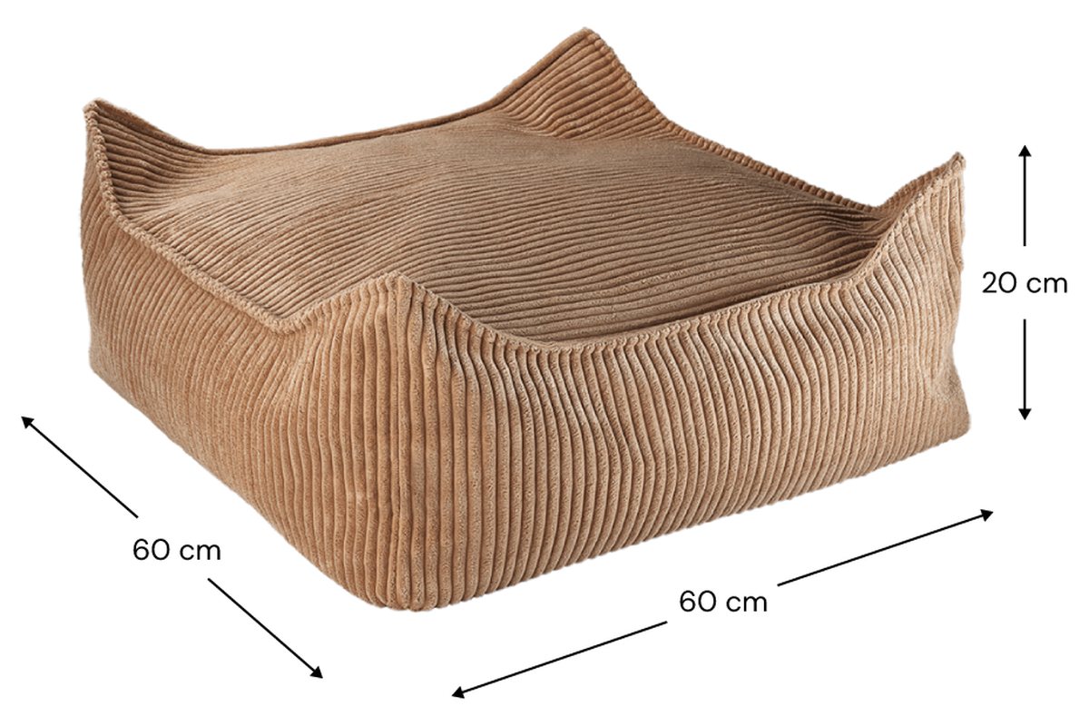 Afmetingen Wigiwama Quadratischer gerippter Pouf Toffee: 60 cm breed, 60 cm diep, 20 cm hoog
