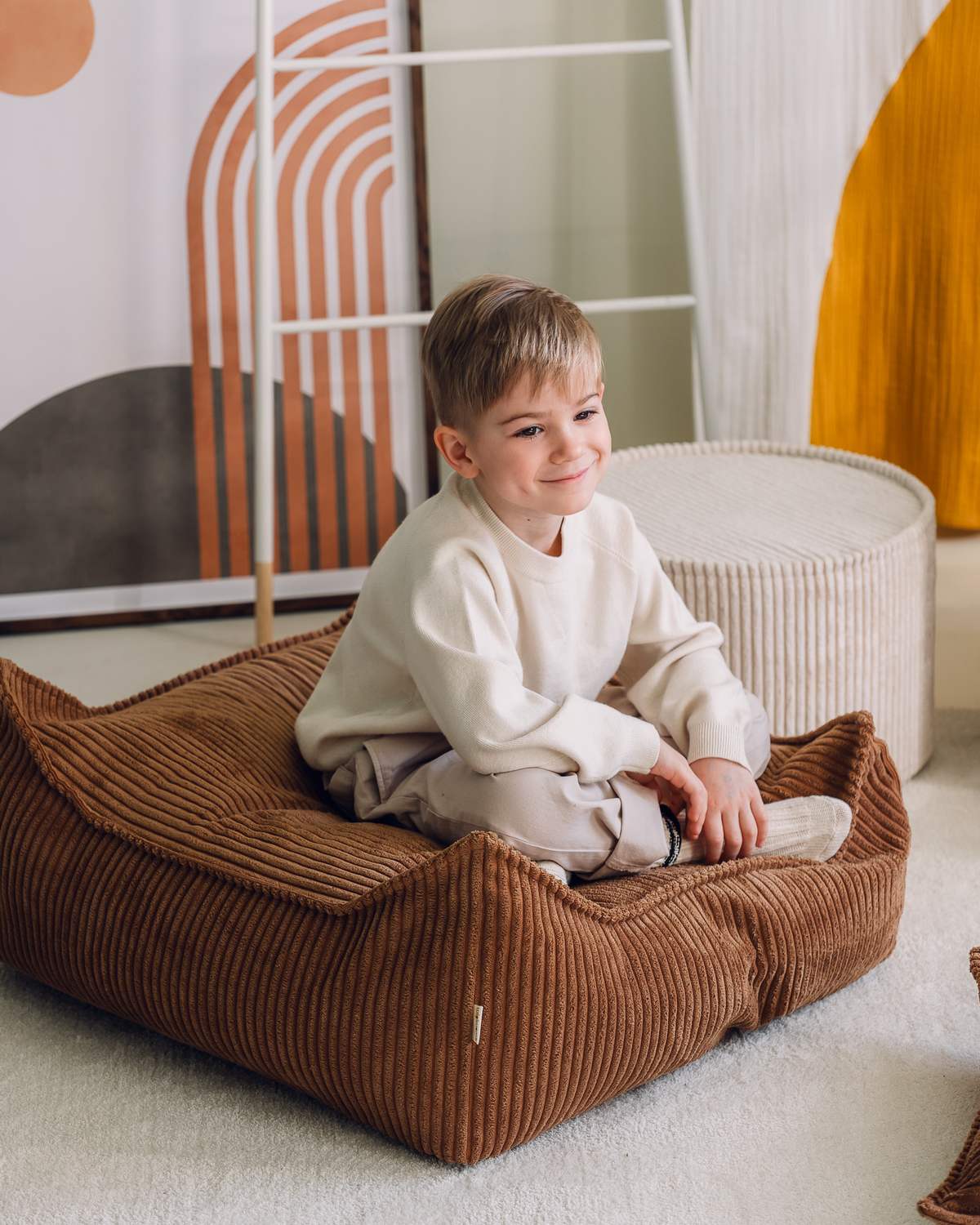 Kenmerken Wigiwama Quadratischer gerippter Pouf Toffee