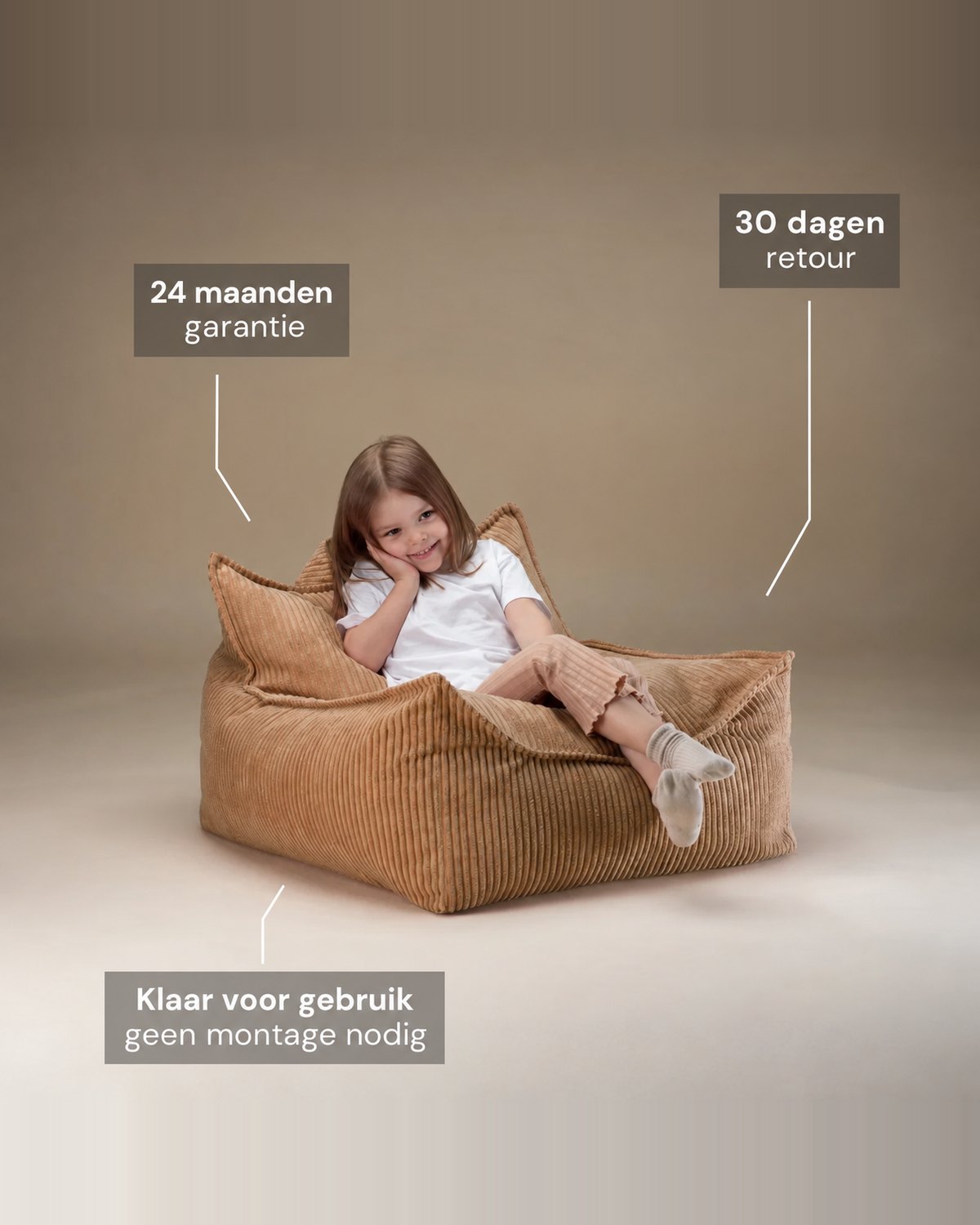 Wigiwama Zitzakstoel Toffee — 24 maanden garantie en 30 dagen retour