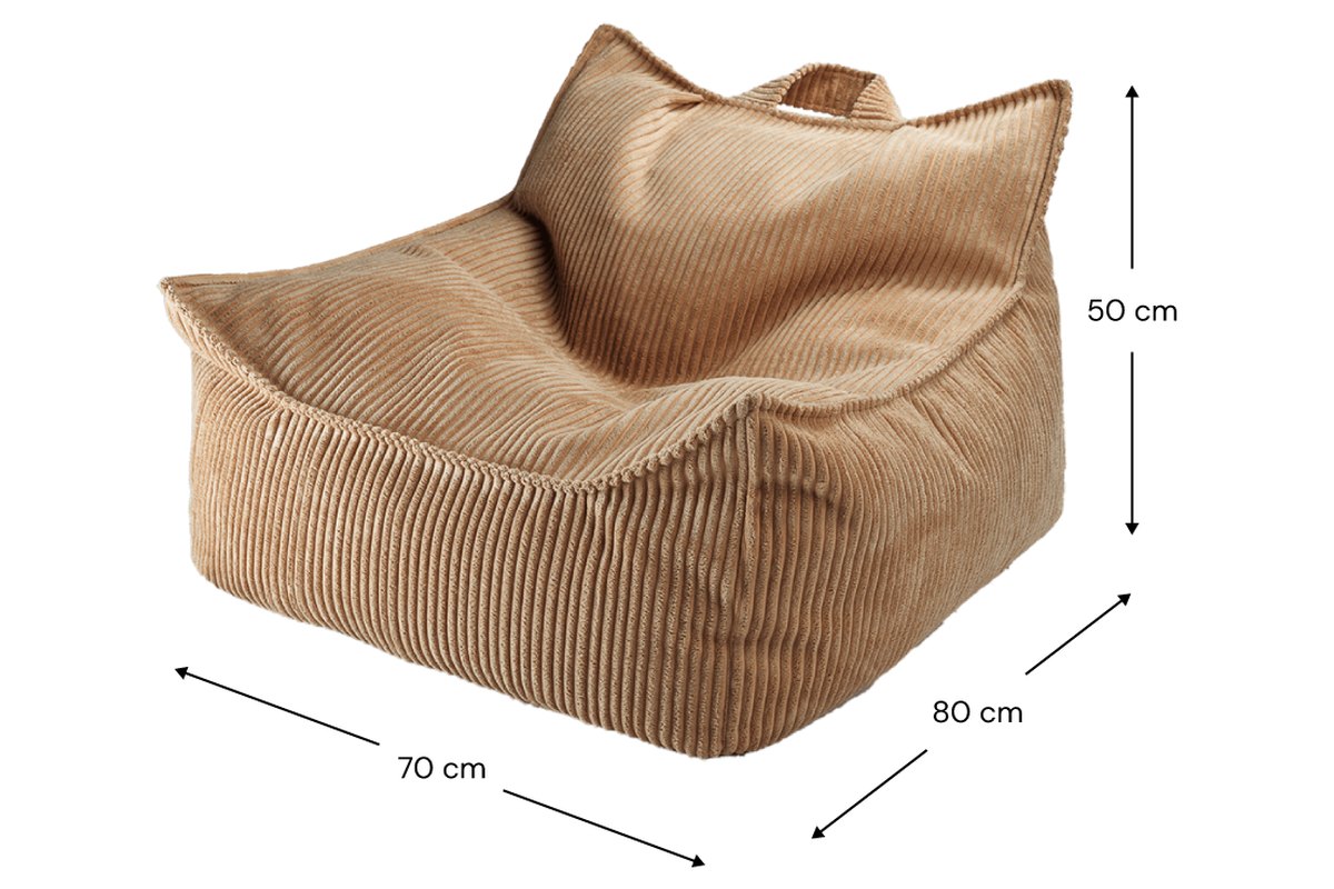 Afmetingen Wigiwama Zitzakstoel Toffee: 70 cm breed, 80 cm diep, 50 cm hoog