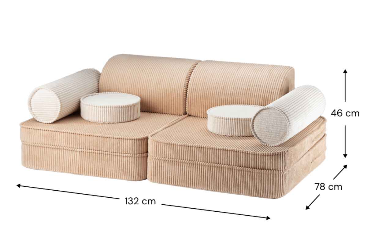 Afmetingen Wigiwama 9-teilige Cord-Spielbank für Kinder Brauner Zucker: 132 cm breed, 78 cm diep, 46 cm hoog
