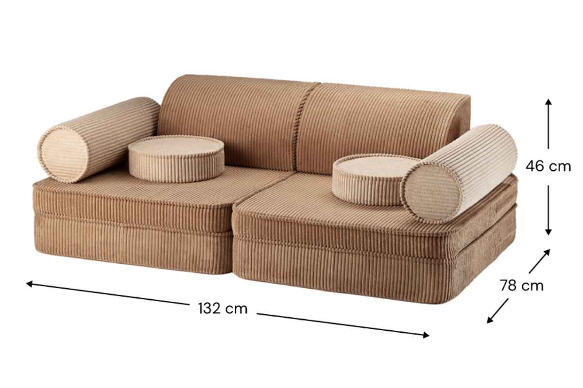 Afmetingen Wigiwama 9-teilige Cord-Spielbank für Kinder Toffee: 132 cm breed, 78 cm diep, 46 cm hoog