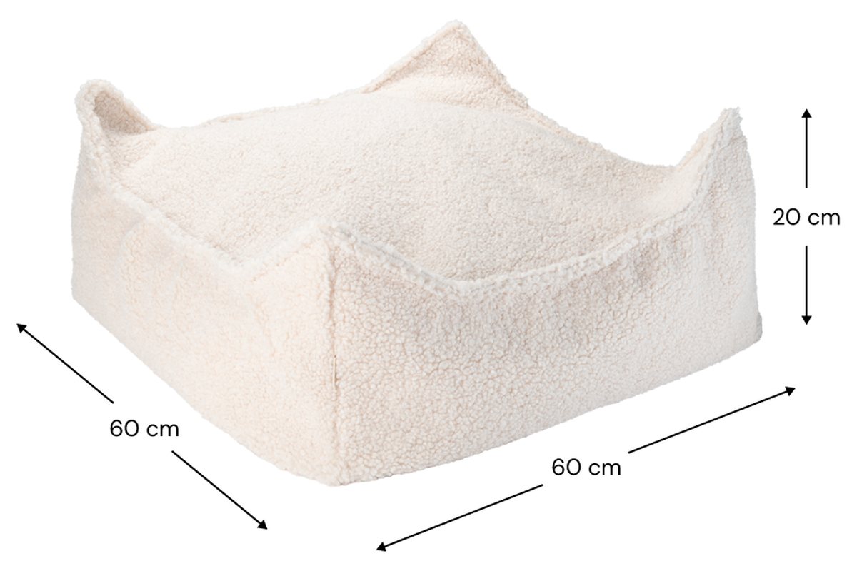 Afmetingen Wigiwama Square Teddy-Stoffpouf Cremeweiß: 60 cm breed, 60 cm diep, 20 cm hoog