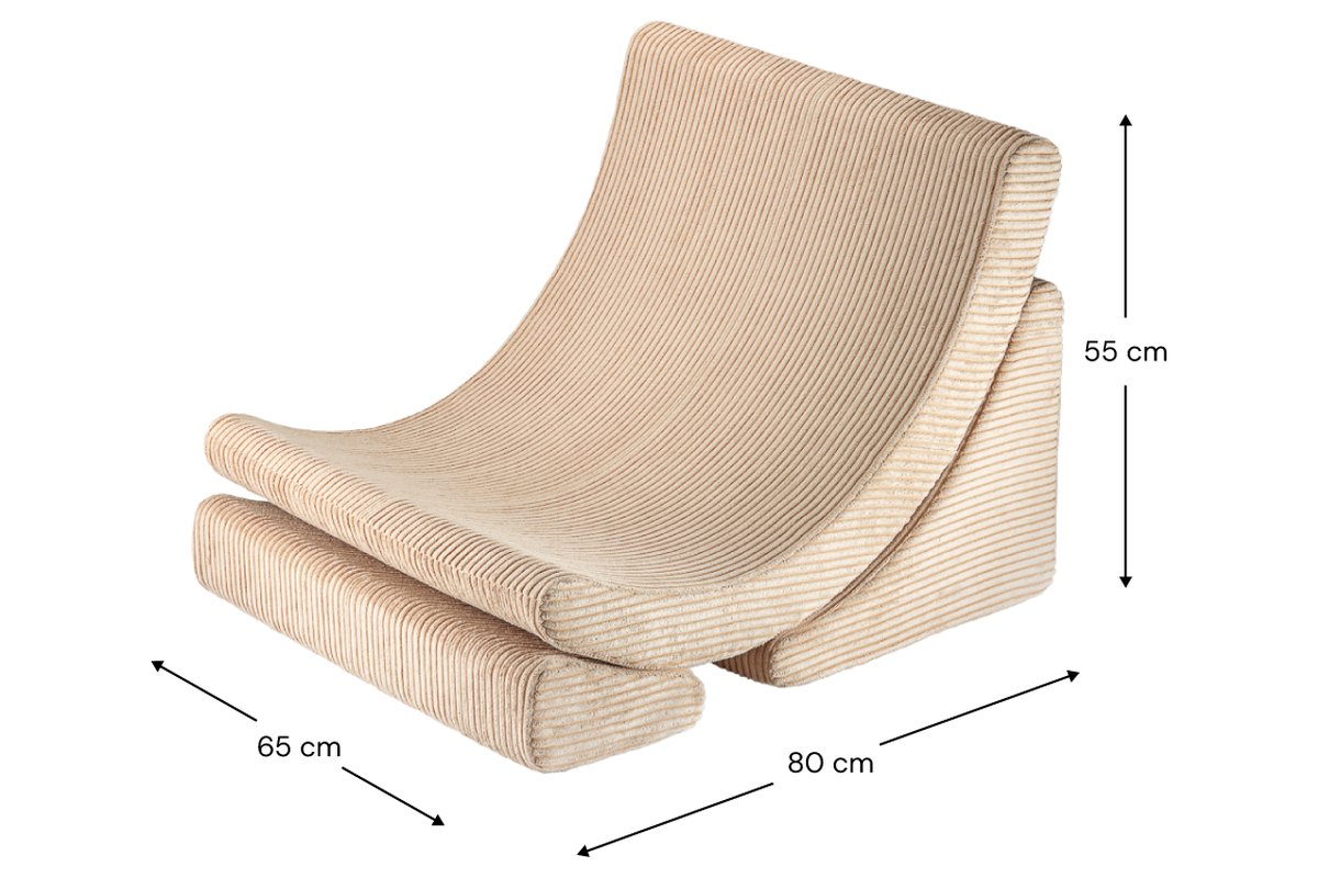 Afmetingen Wigiwama Corduroy Moon Chair Brown Sugar: 65 cm breed, 80 cm diep, 55 cm hoog