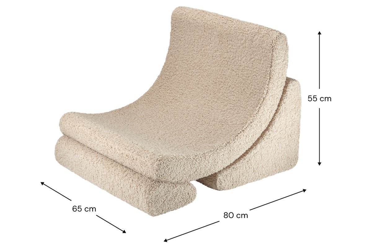 Afmetingen Wigiwama Moon Chair in teddy fabric Biscuit: 65 cm breed, 80 cm diep, 55 cm hoog