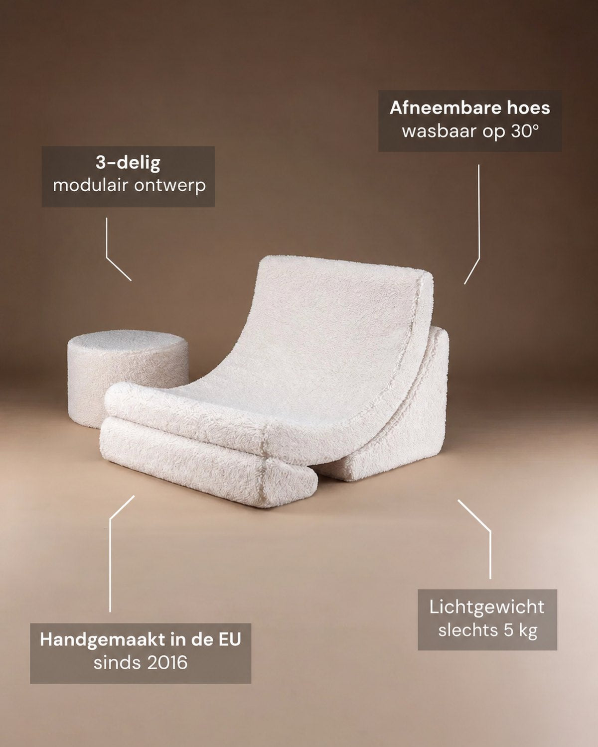 Kenmerken Wigiwama Moon Chair in teddy fabric Cream White