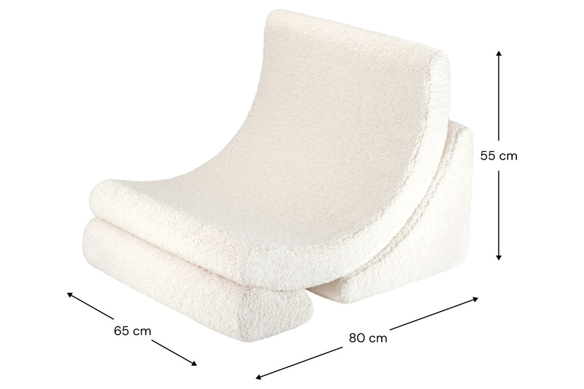 Afmetingen Wigiwama Moon Chair in teddy fabric Cream White: 65 cm breed, 80 cm diep, 55 cm hoog