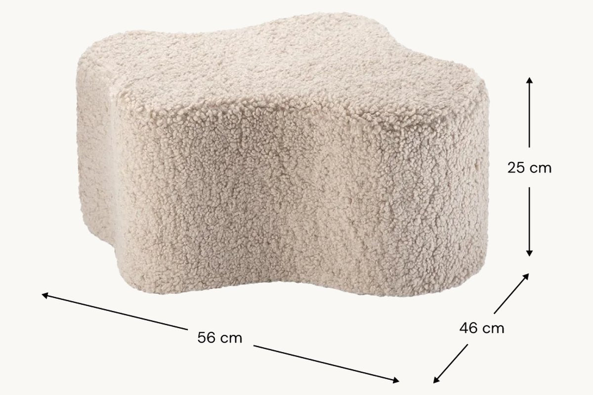 Afmetingen Wigiwama Wolkenpoef Cookie: 56 cm breed, 46 cm diep, 25 cm hoog