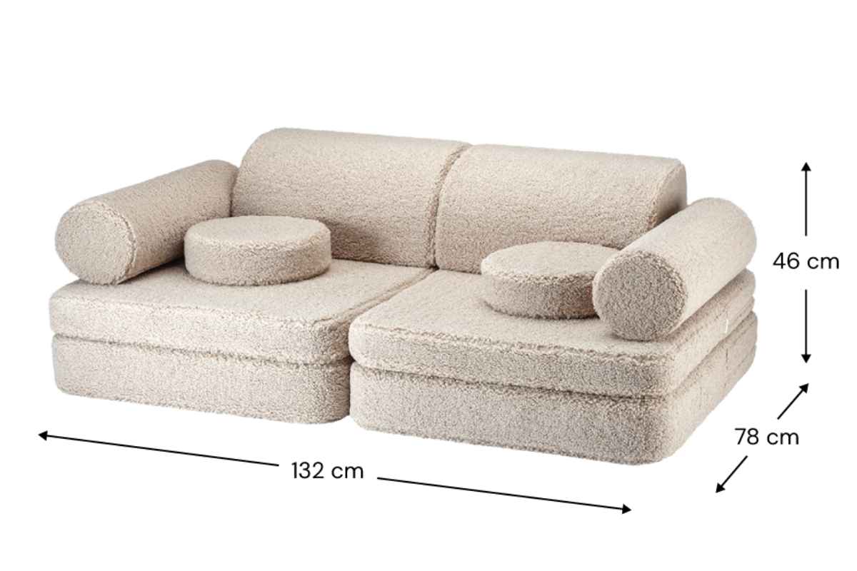 Afmetingen Wigiwama Kinderspielbank, 9-teilig, aus Teddyfell Keks: 132 cm breed, 78 cm diep, 46 cm hoog