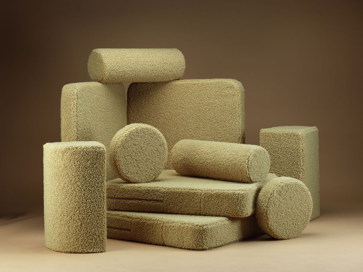 Wigiwama Kinderspielbank, 9-teilig, aus Teddyfell Matcha