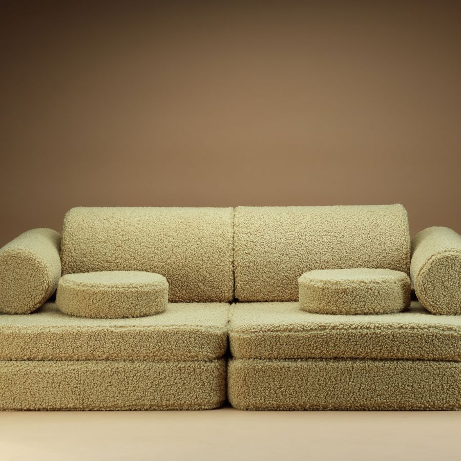 Wigiwama Kinderspielbank, 9-teilig, aus Teddyfell Matcha