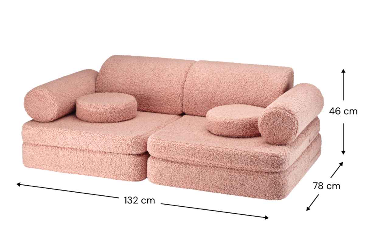 Afmetingen Wigiwama Kinderspielbank, 9-teilig, aus Teddyfell Guave: 132 cm breed, 78 cm diep, 46 cm hoog