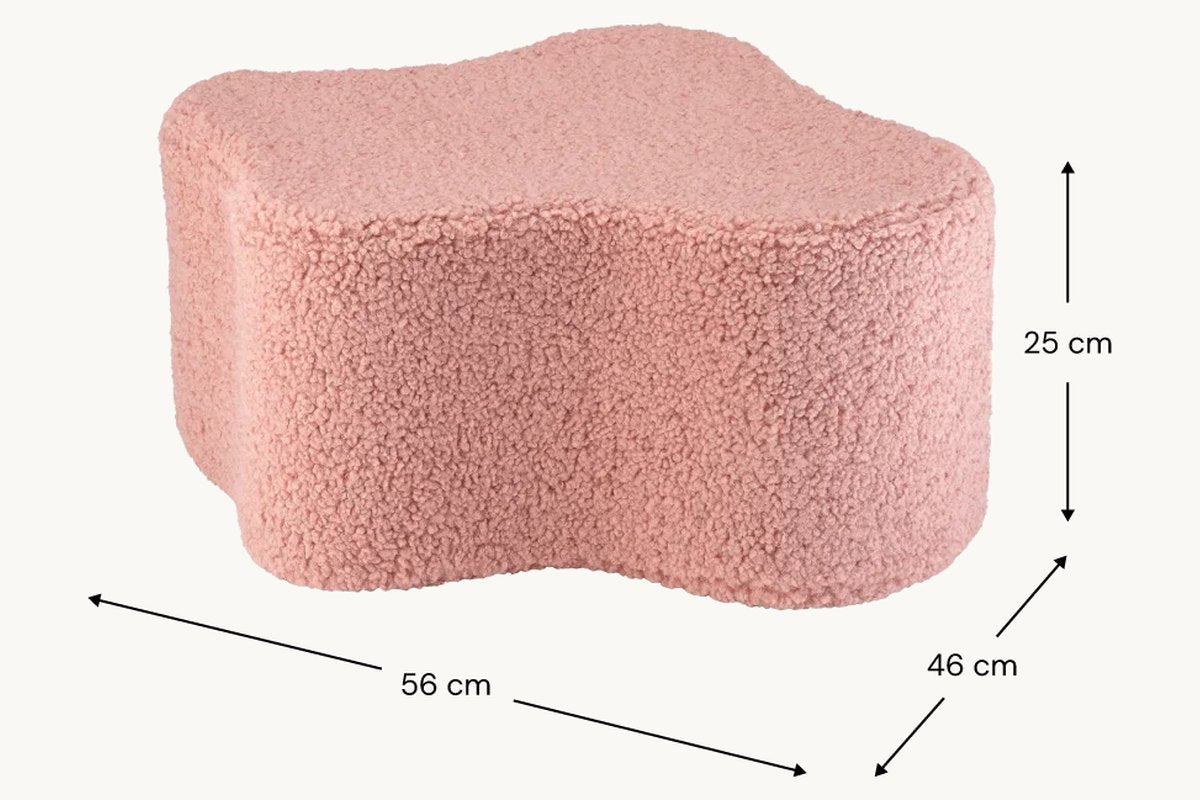 Afmetingen Wigiwama Wolkenpoef Guava: 56 cm breed, 46 cm diep, 25 cm hoog