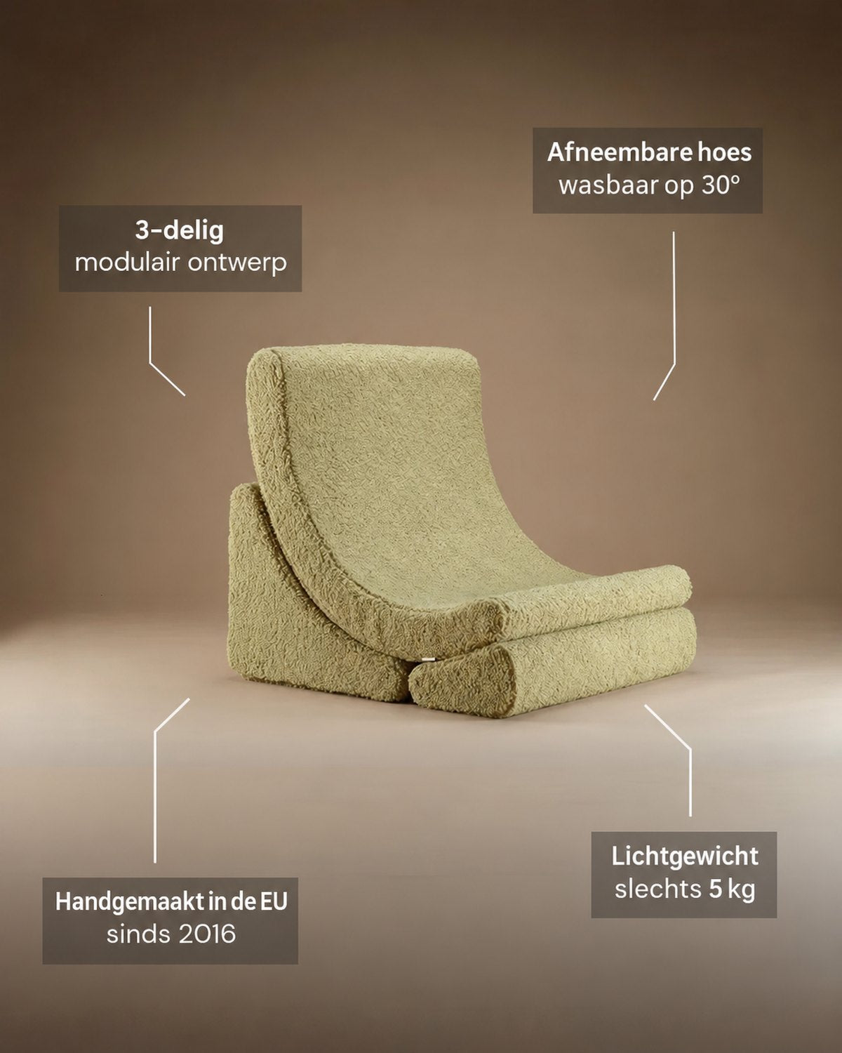 Kenmerken Wigiwama Moon Chair in teddy fabric Matcha