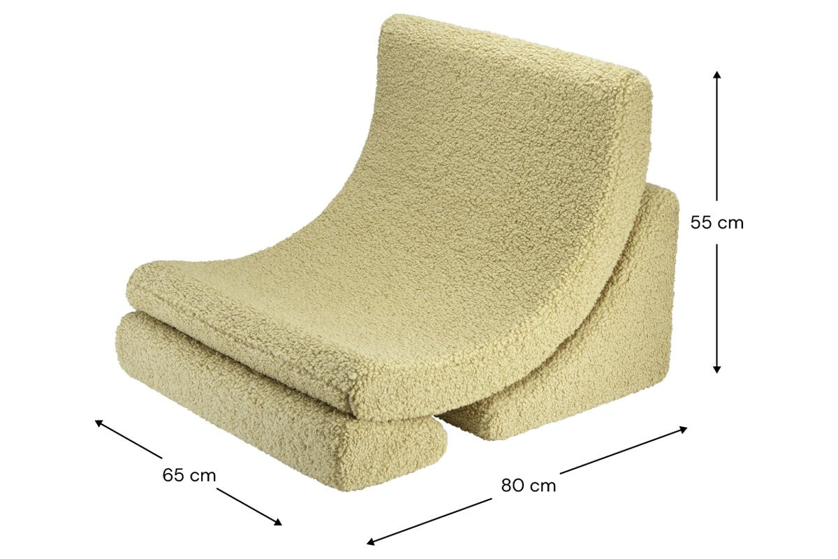 Afmetingen Wigiwama Moon Chair in teddy fabric Matcha: 65 cm breed, 80 cm diep, 55 cm hoog