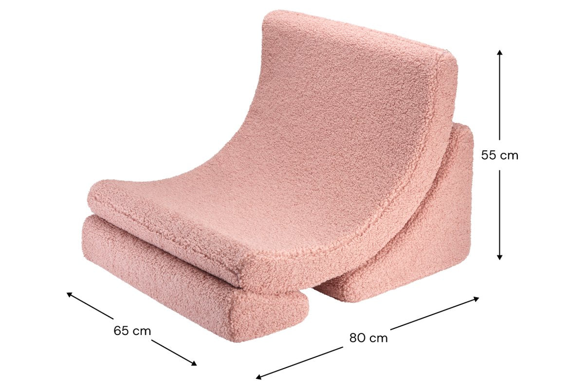 Afmetingen Wigiwama Moon Chair in teddy fabric Guava: 65 cm breed, 80 cm diep, 55 cm hoog