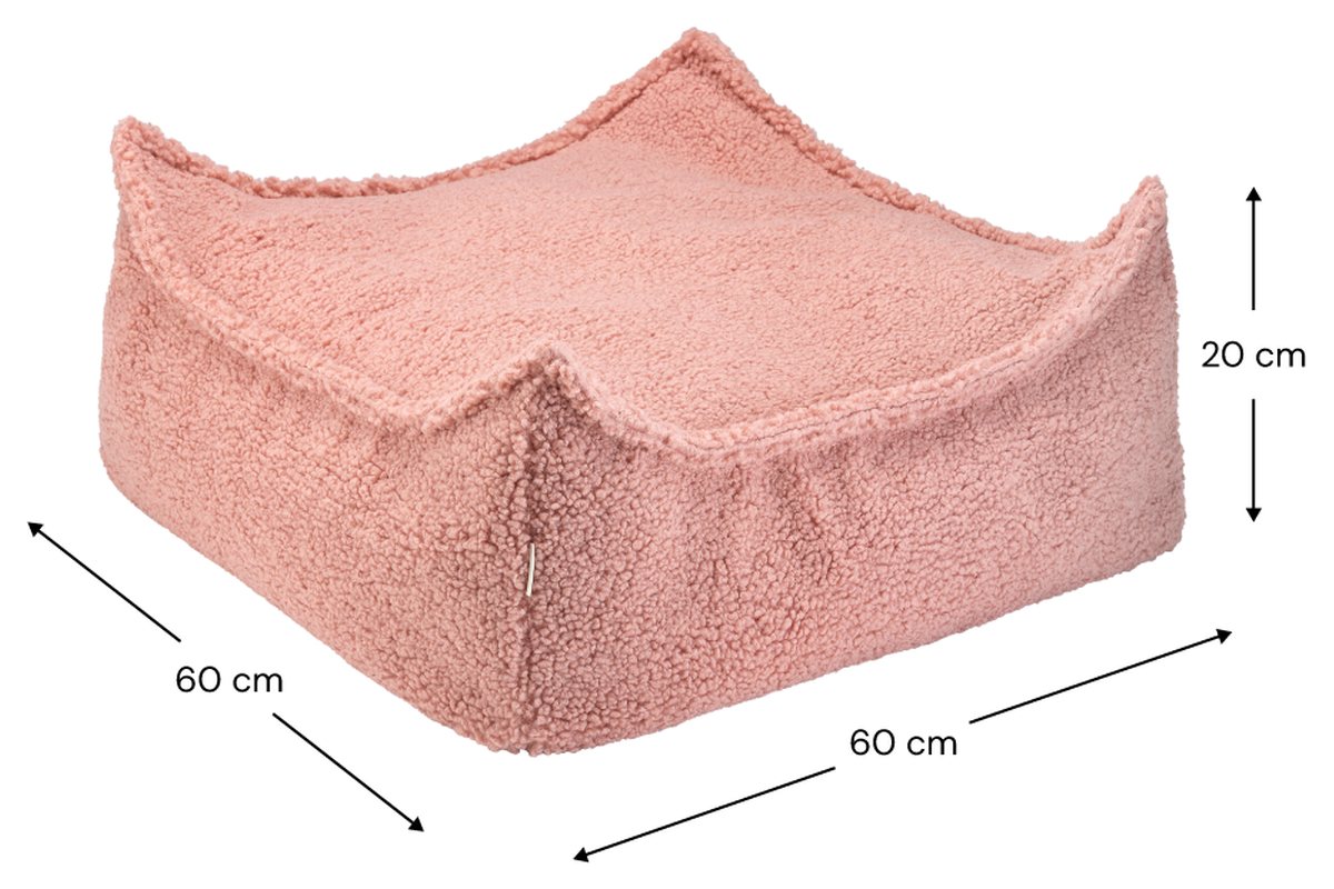 Afmetingen Wigiwama Square Teddy-Stoffpouf Guave: 60 cm breed, 60 cm diep, 20 cm hoog