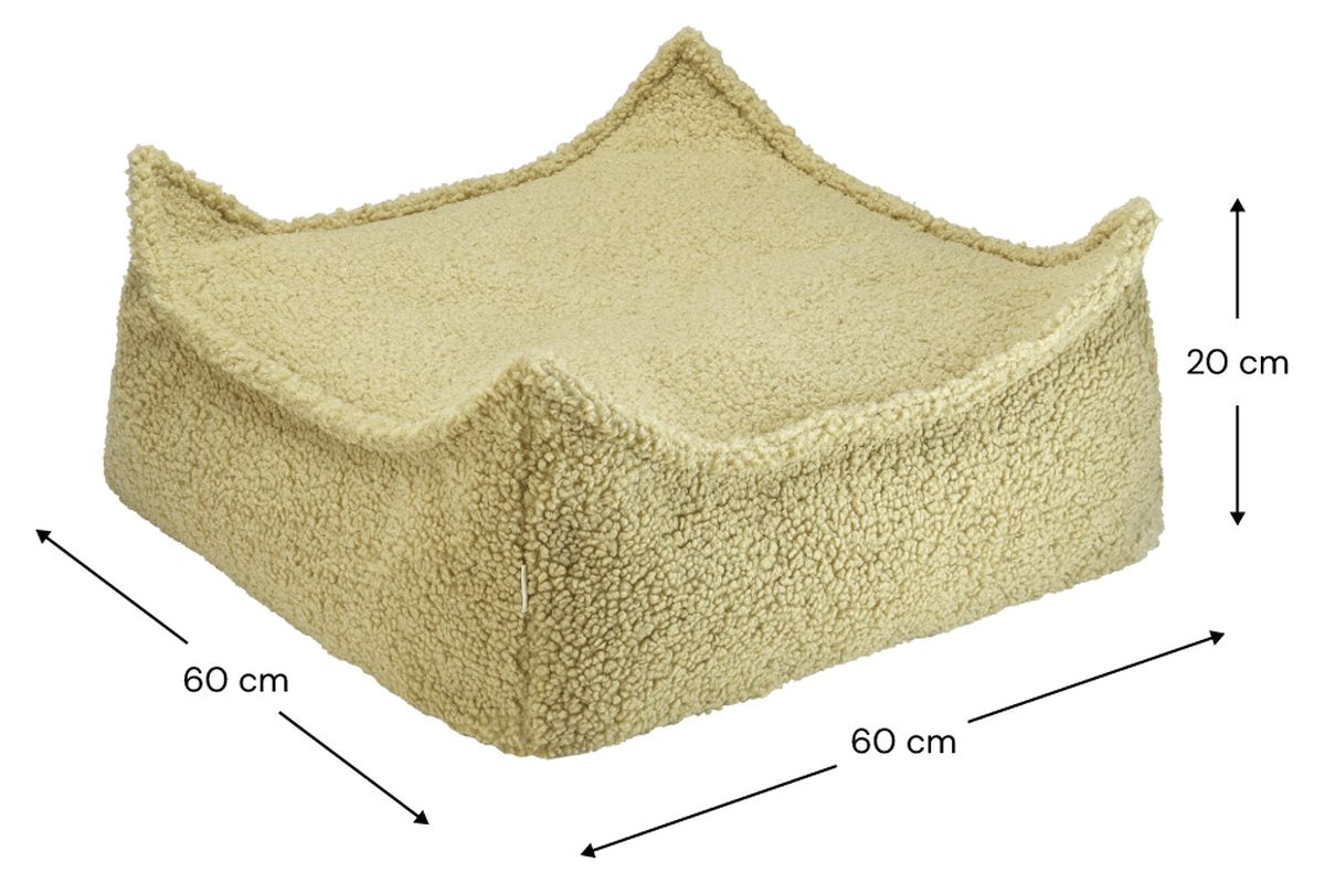 Afmetingen Wigiwama Square Teddy-Stoffpouf Matcha: 60 cm breed, 60 cm diep, 20 cm hoog