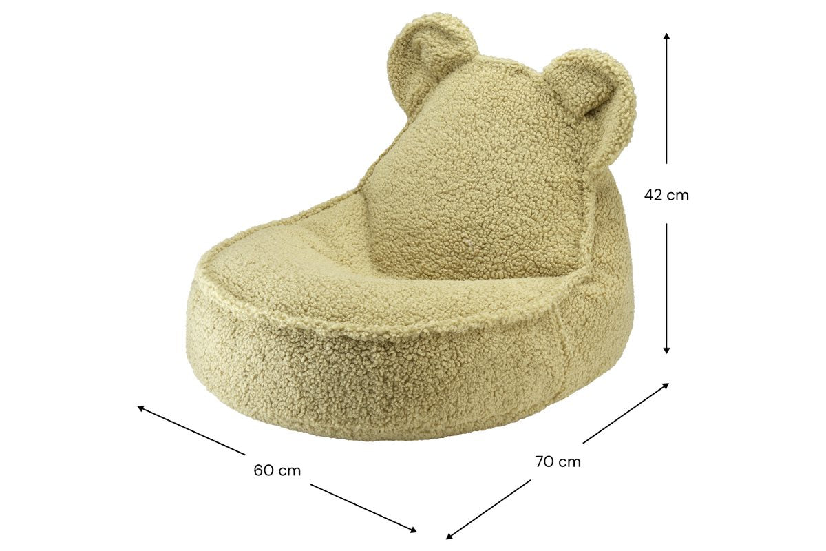 Afmetingen Wigiwama Berenzitzak Matcha: 60 cm breed, 70 cm diep, 42 cm hoog