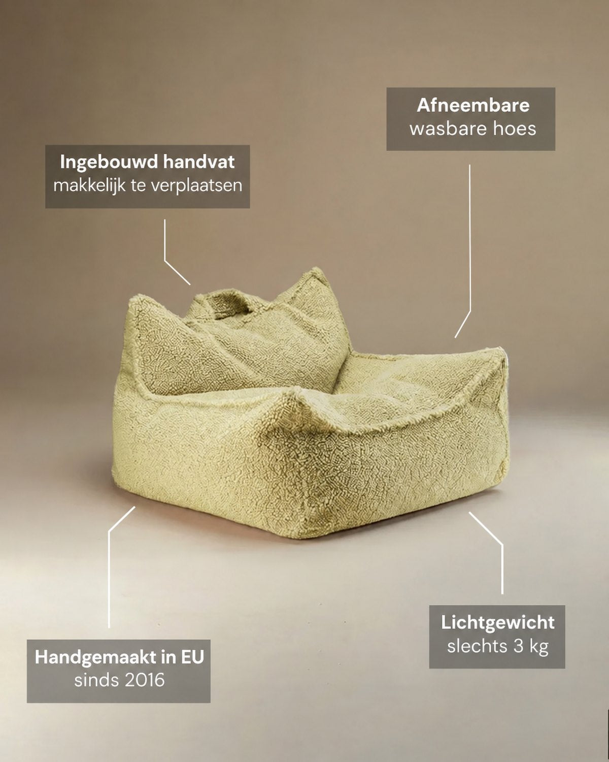 Kenmerken Wigiwama Teddy Stoffsitzsack Matcha