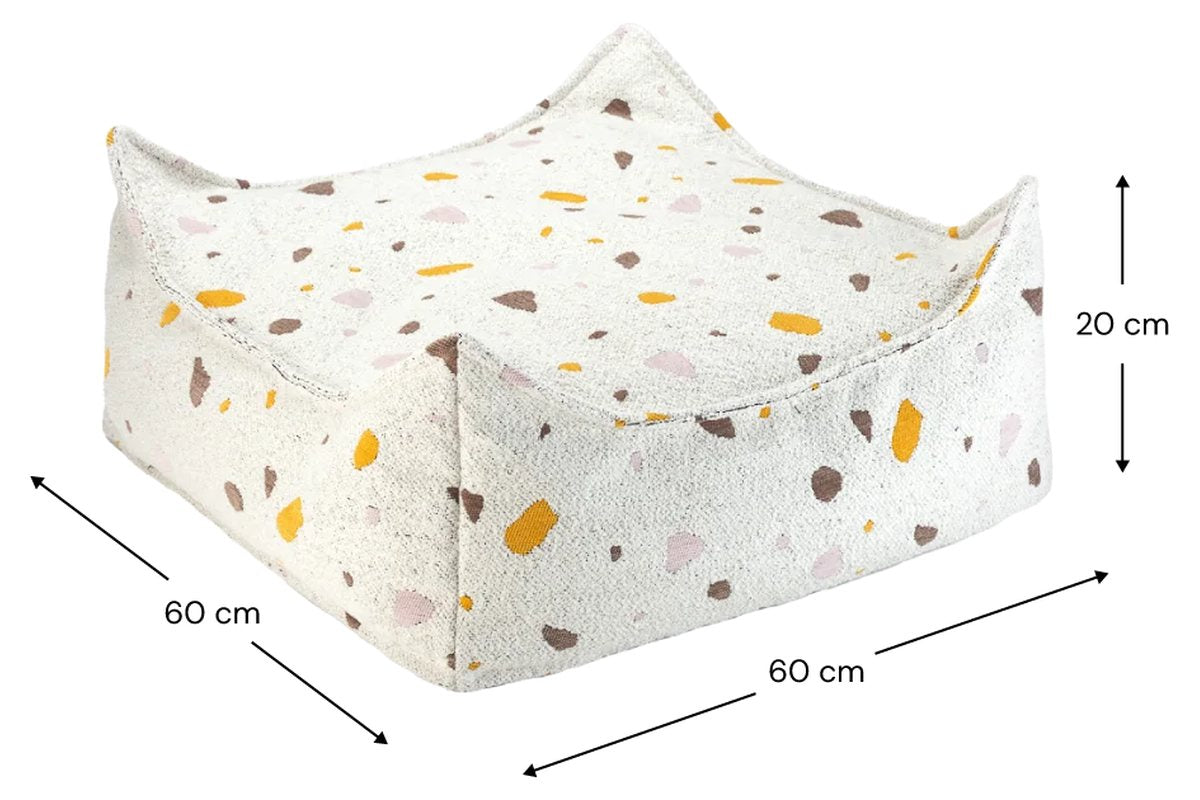 Afmetingen Wigiwama Square Pouf mit Terrazzo-Print Marmor: 60 cm breed, 60 cm diep, 20 cm hoog