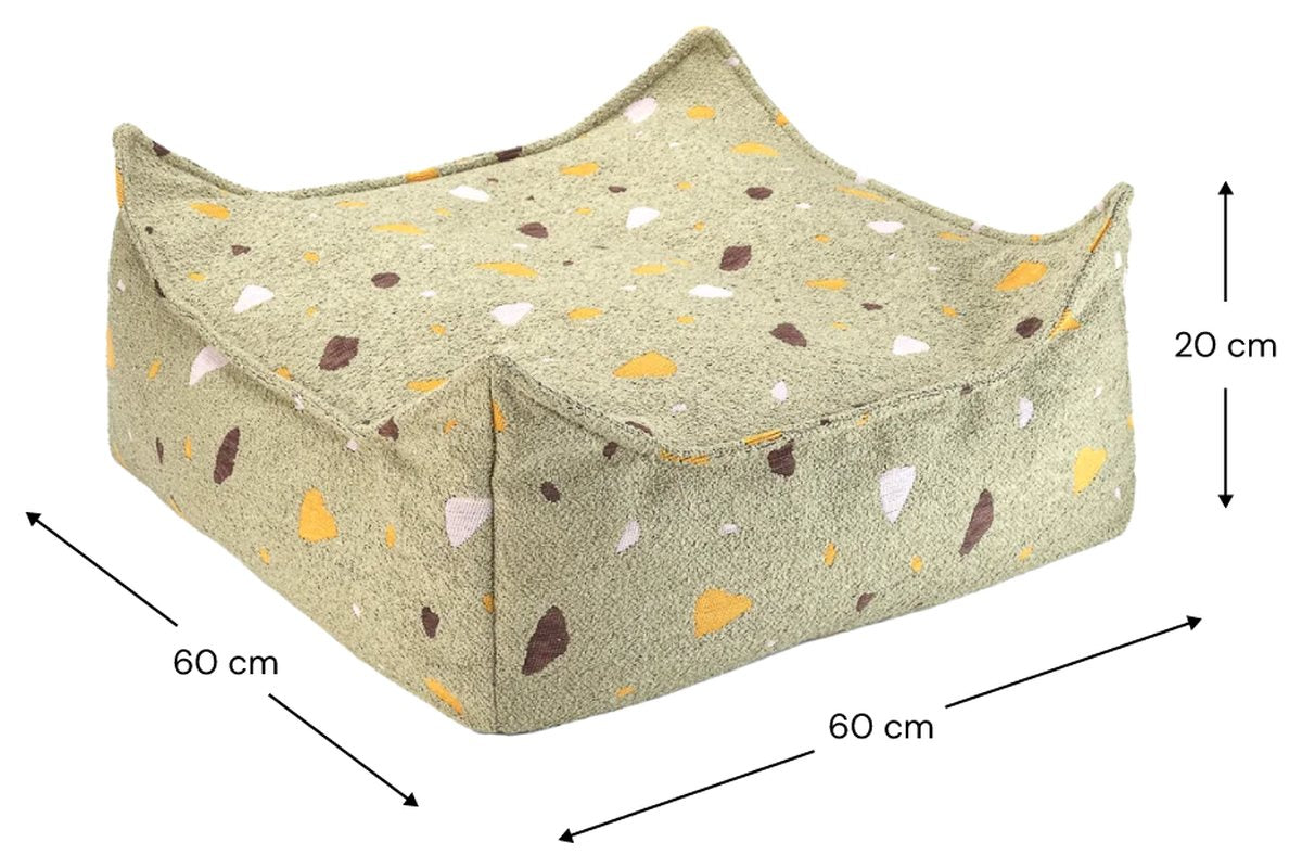 Afmetingen Wigiwama Square Pouf mit Terrazzo-Print Moos: 60 cm breed, 60 cm diep, 20 cm hoog