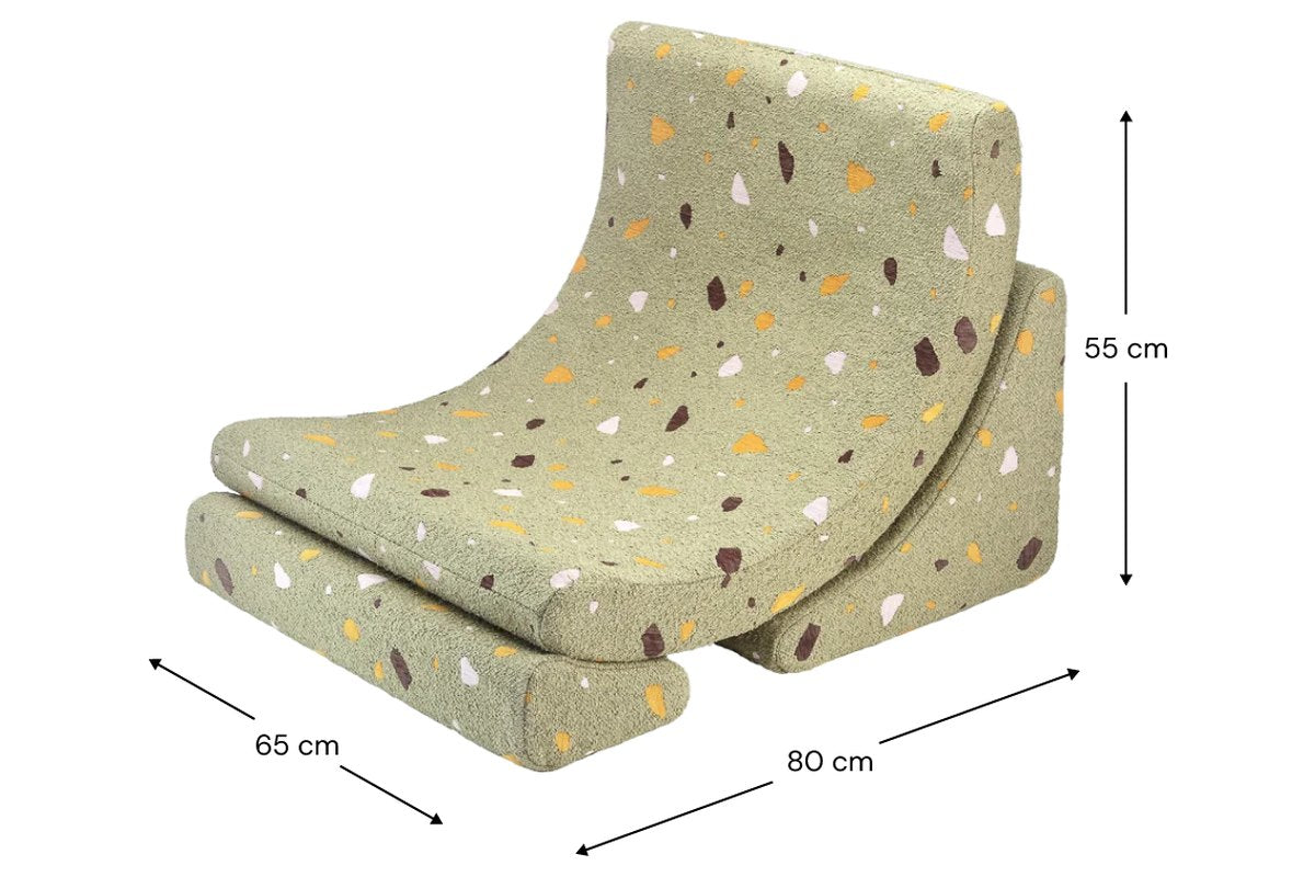 Afmetingen Wigiwama Moon Chair with Terrazzo print Terrazzo Moss: 65 cm breed, 80 cm diep, 55 cm hoog