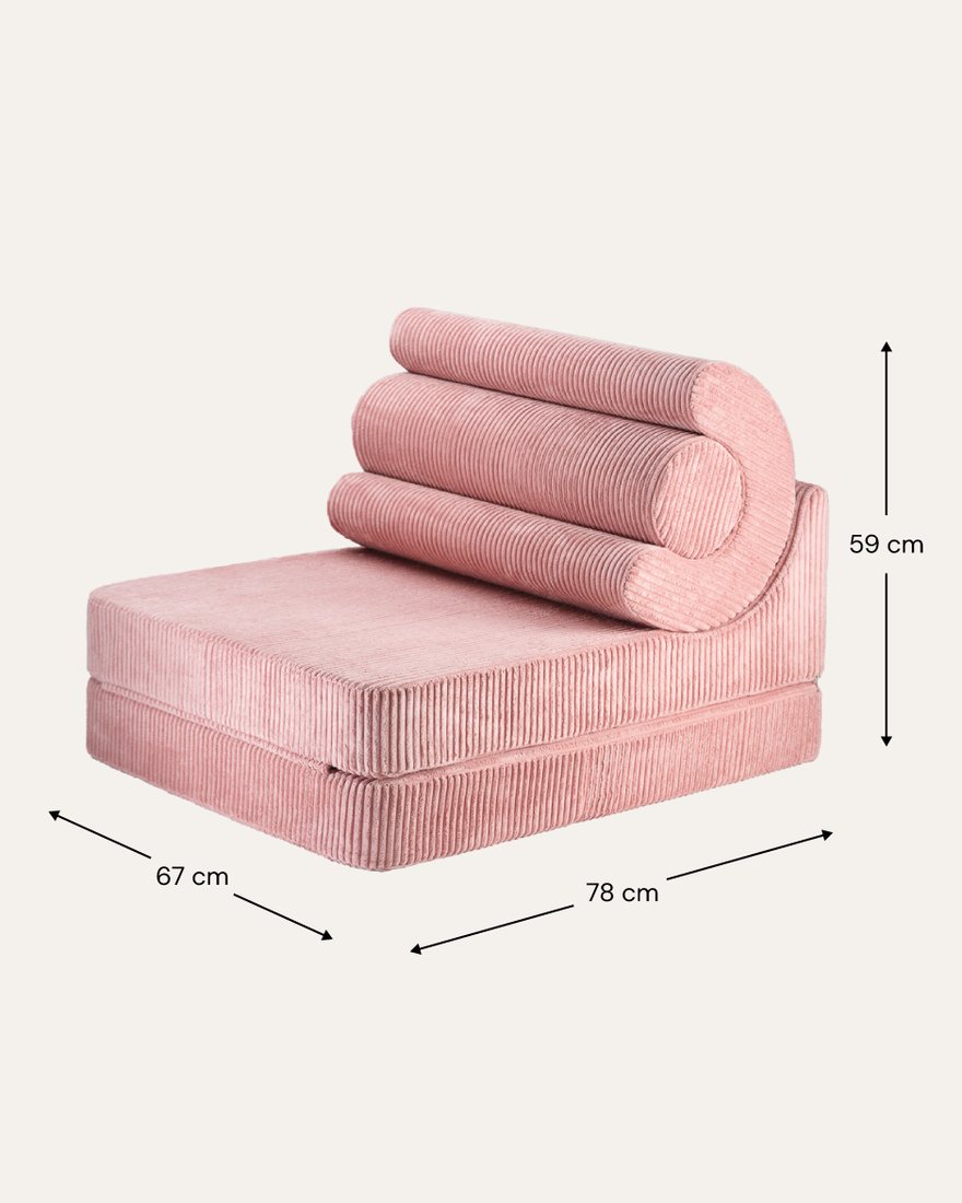 Afmetingen Wigiwama Flipster 3-in-1 Foldable Ribbed Chair Pink Mousse — ingeklapt