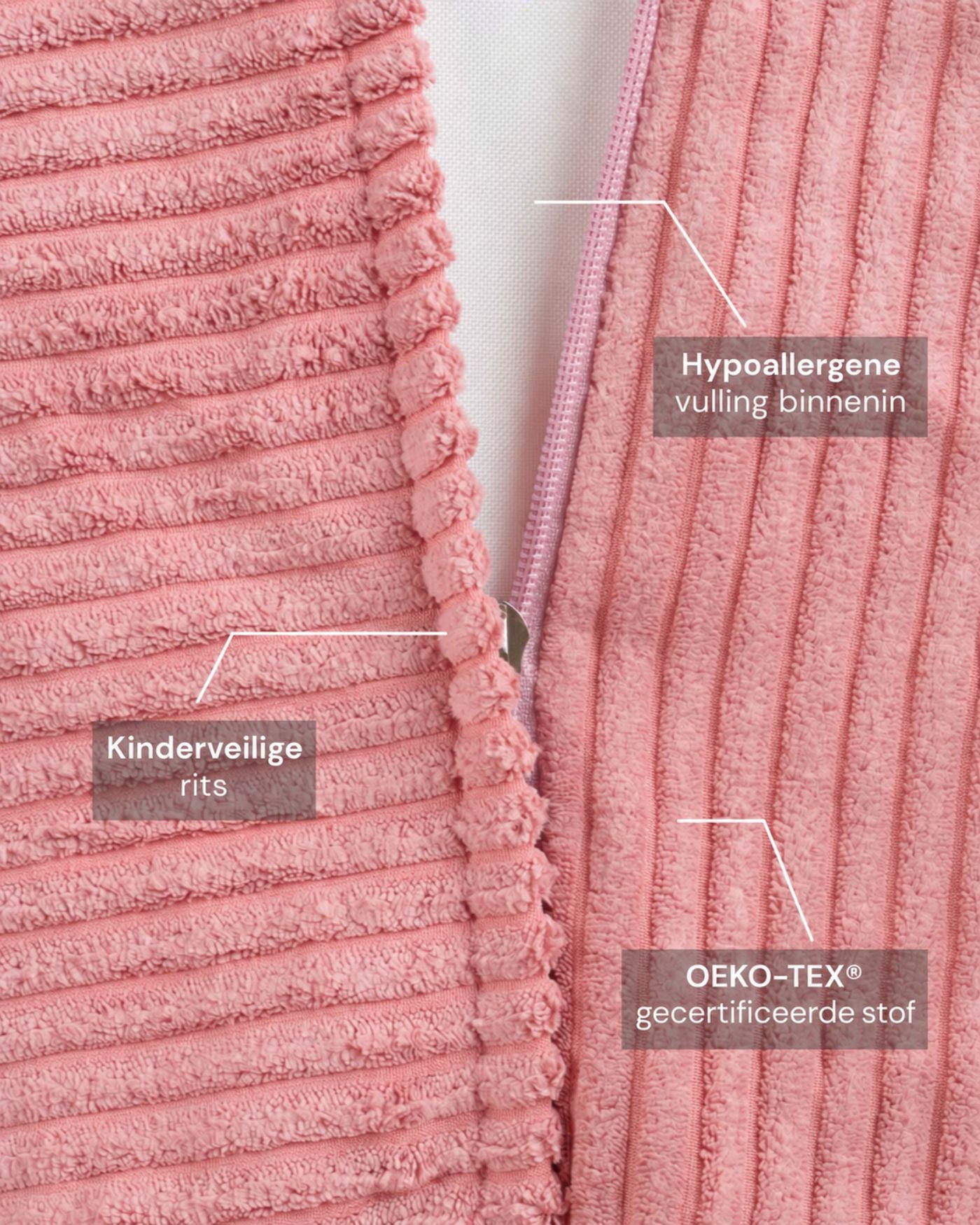 Ribstof van dichtbij — Wigiwama Flipster 3-in-1 Foldable Ribbed Chair Pink Mousse