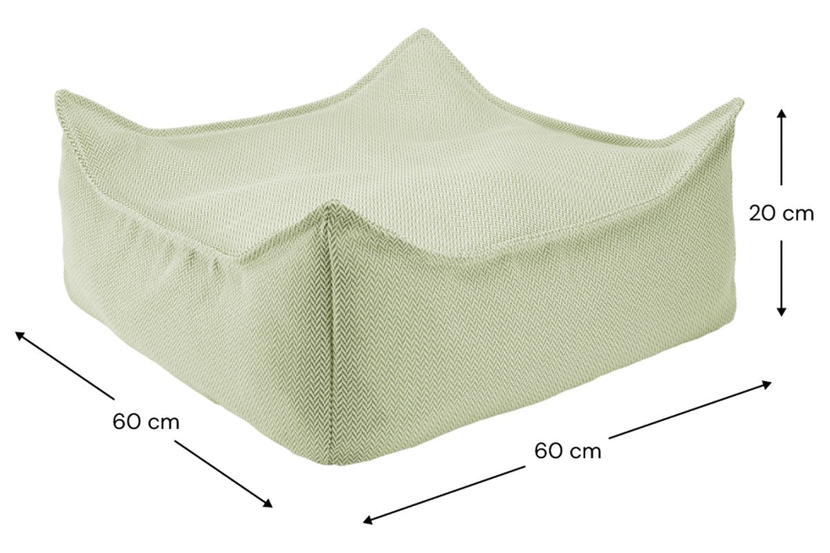Afmetingen Wigiwama Square Outdoor-Pouf Herba: 60 cm breed, 60 cm diep, 20 cm hoog