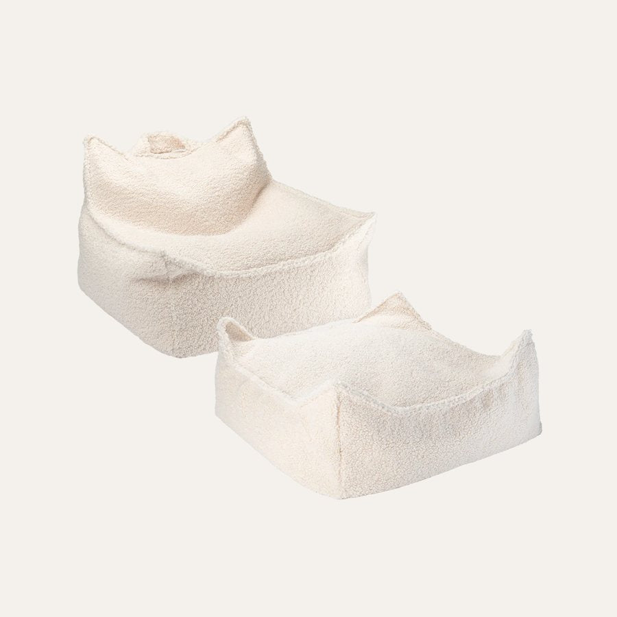 Wigiwama Teddy Stoff-Sitzsack + Pouf-Set in Cremeweiß