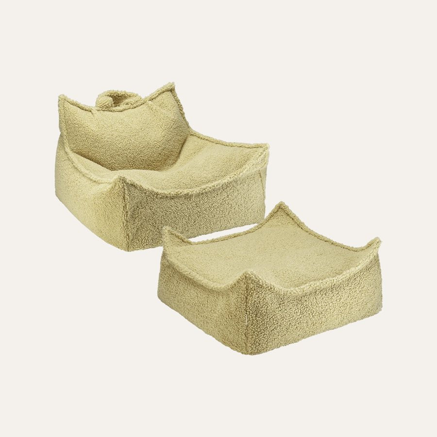 Wigiwama Teddy Stoff-Sitzsack + Pouf-Set in Matcha (zachtgroen)