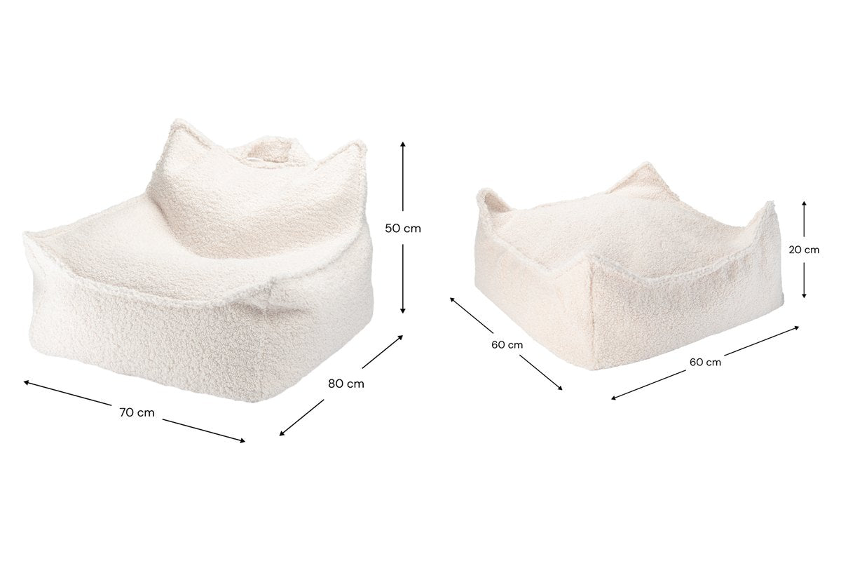Afmetingen Wigiwama Teddy Stoff-Sitzsack + Pouf-Set Matcha: 70 cm breed, 80 cm diep, 50 cm hoog