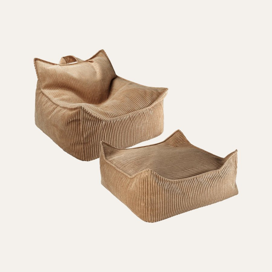 Wigiwama Gerippter Sitzsack + Pouf-Set in Toffee (karamelbruin)