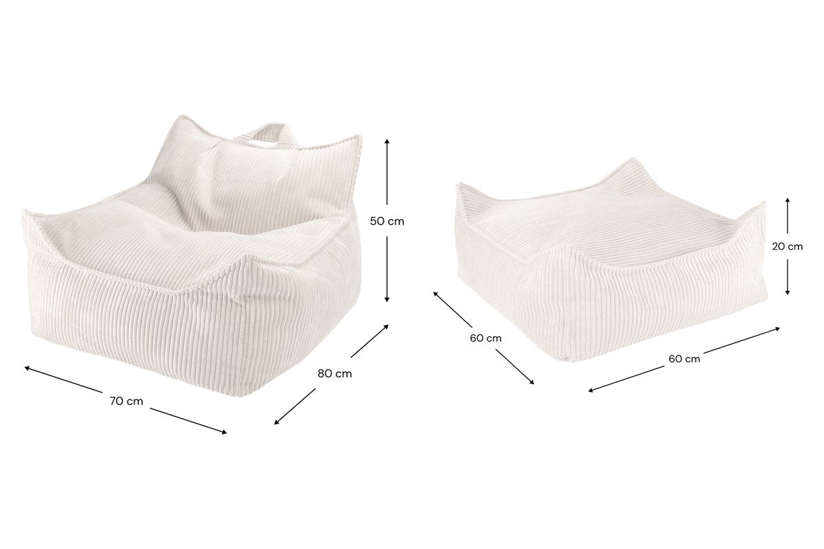Afmetingen Wigiwama Gerippter Sitzsack + Pouf-Set Toffee: 70 cm breed, 80 cm diep, 50 cm hoog