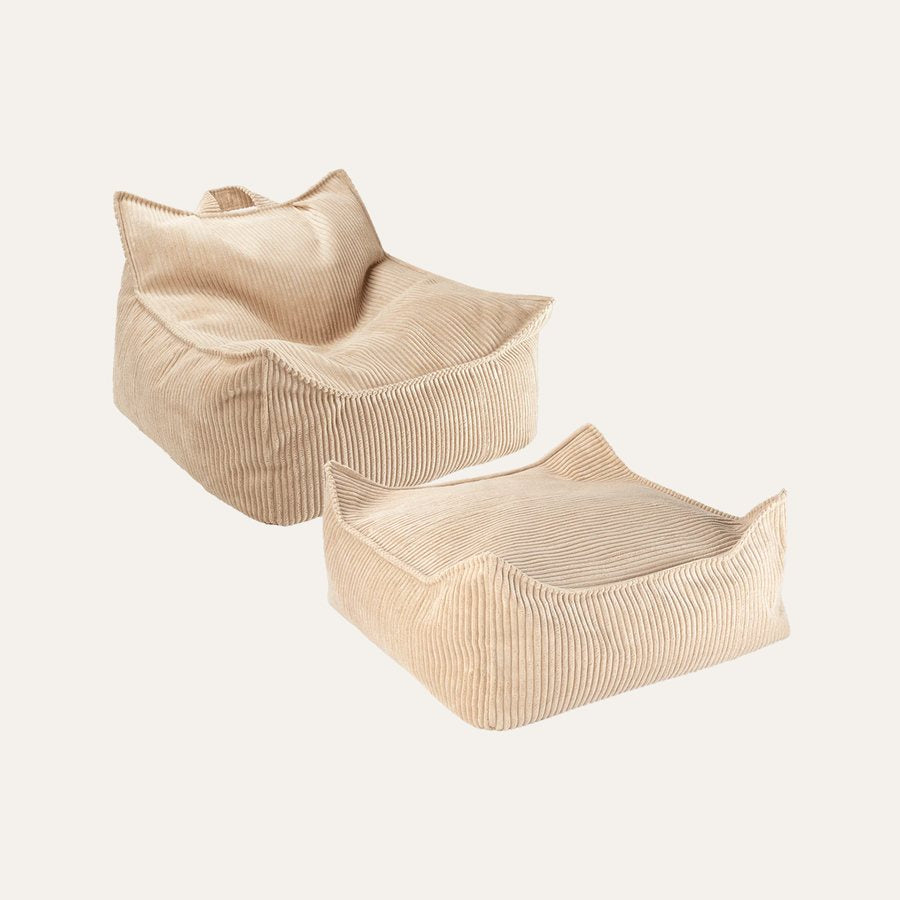 Wigiwama Gerippter Sitzsack + Pouf-Set in Brauner Zucker