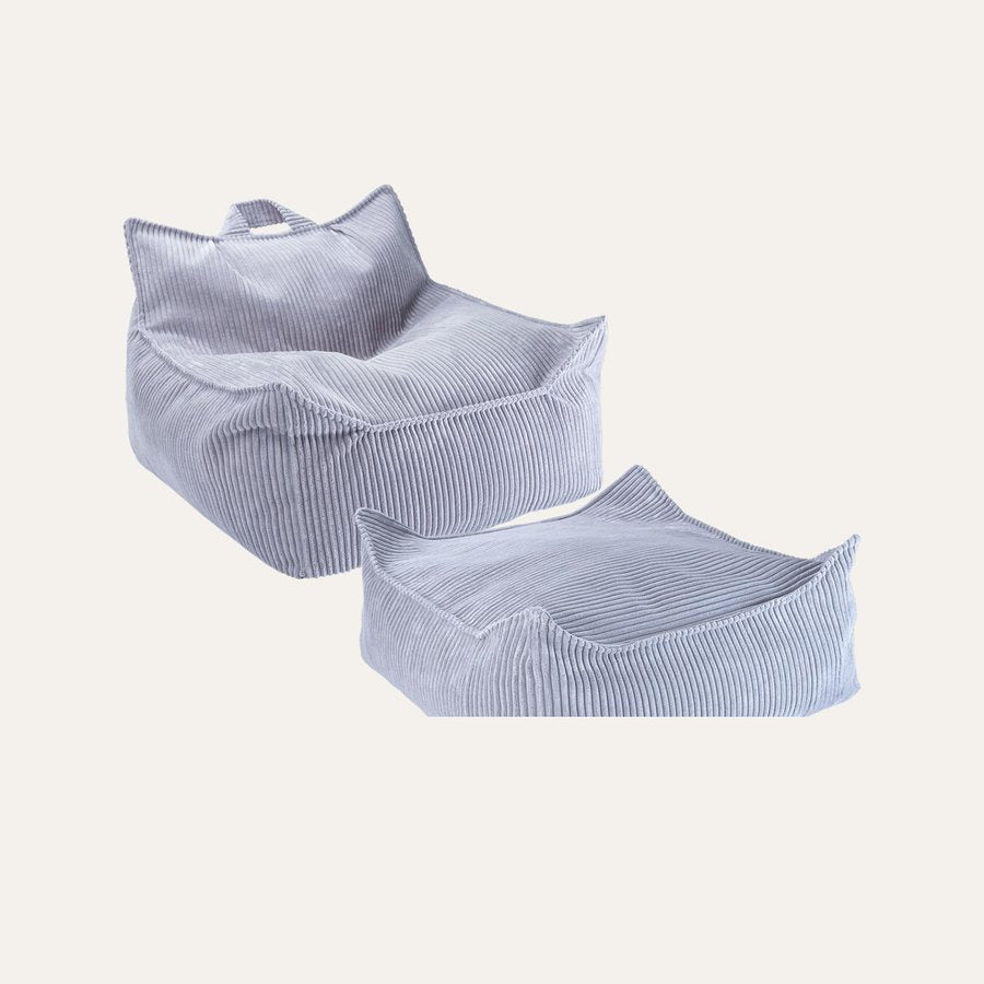 Wigiwama Gerippter Sitzsack + Pouf-Set in Blaubeerblau