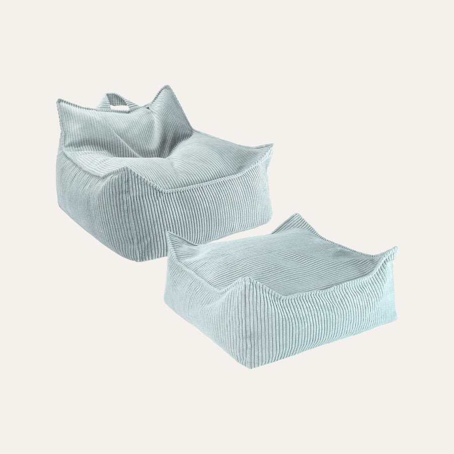 Wigiwama Gerippter Sitzsack + Pouf-Set in Pfefferminzgrün