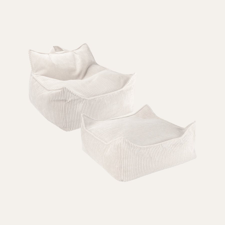Wigiwama Gerippter Sitzsack + Pouf-Set in Marshmallow (gebroken wit)