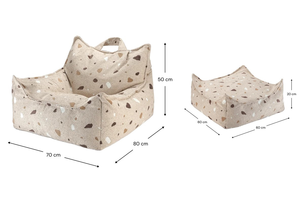 Afmetingen Wigiwama Sitzsack- und Pouf-Set mit Terrazzo-Print Sand: 70 cm breed, 80 cm diep, 50 cm hoog
