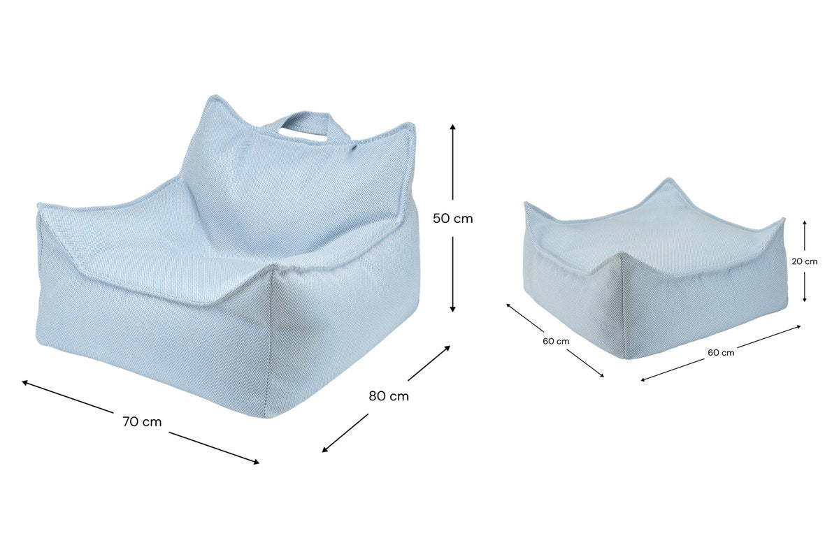 Afmetingen Wigiwama Outdoor-Set Sitzsack + Pouf Azurblau: 70 cm breed, 80 cm diep, 50 cm hoog