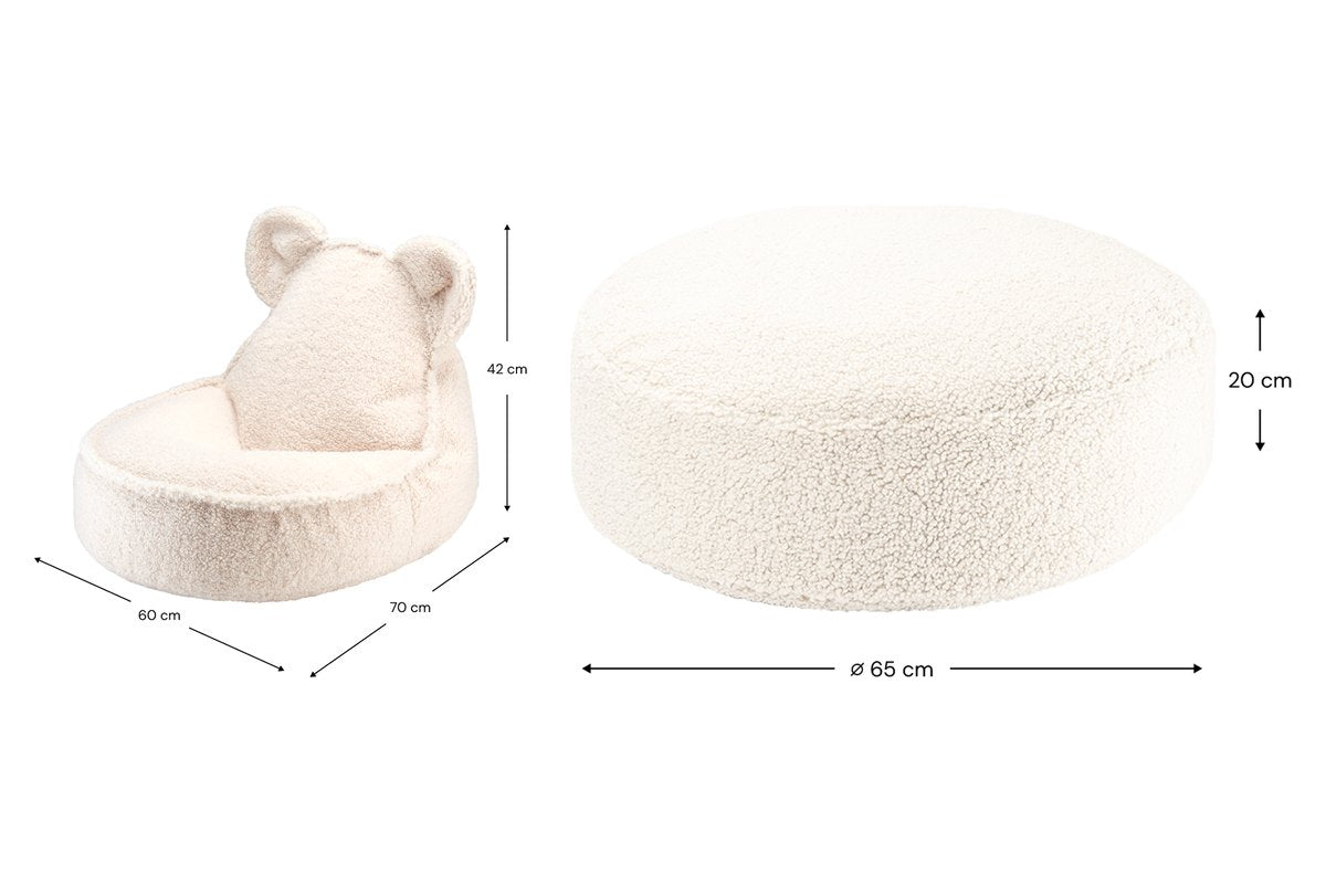 Afmetingen Wigiwama Set Teddybär-Sitzsack + Pouf Cremeweiß: 60 cm breed, 70 cm diep, 42 cm hoog