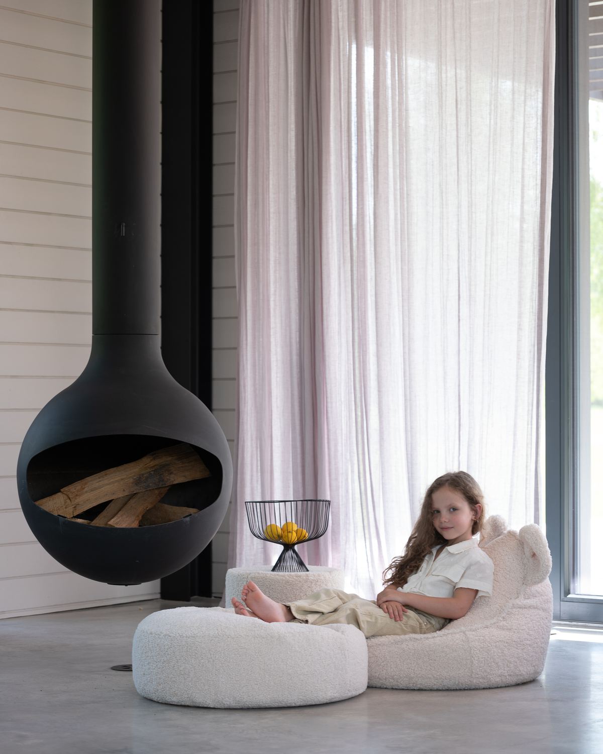 Kenmerken Wigiwama Set Teddybär-Sitzsack + Pouf Cremeweiß