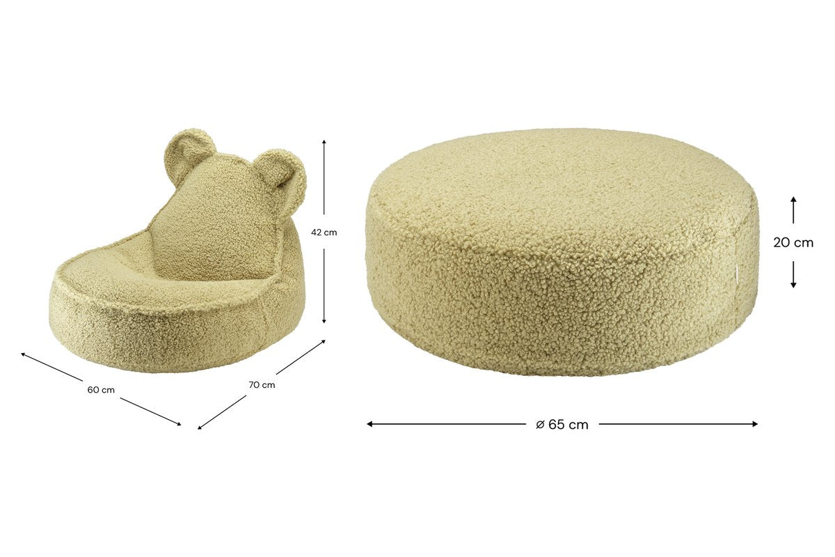 Afmetingen Wigiwama Set Teddybär-Sitzsack + Pouf Matcha: 60 cm breed, 70 cm diep, 42 cm hoog