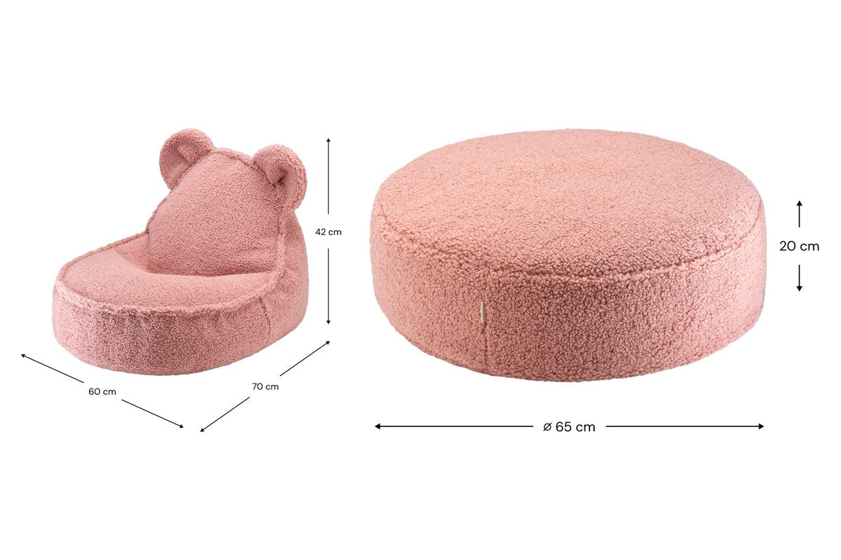 Afmetingen Wigiwama Set Teddybär-Sitzsack + Pouf Guave: 60 cm breed, 70 cm diep, 42 cm hoog